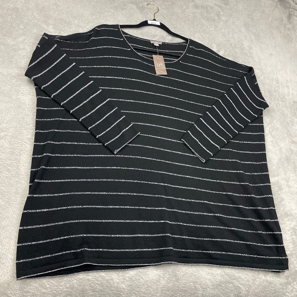 J. Jill Wool Blend Tunic Top Women L Black Silver Striped Angora 3/4 Sleeve Boxy - Picture 3 of 16